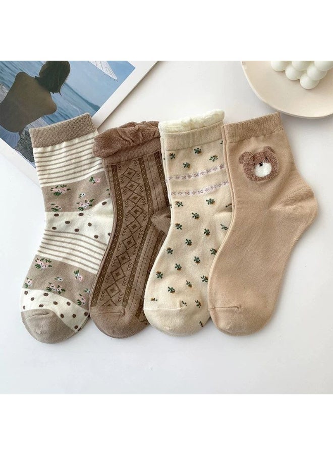 TRENDORA Women's Cotton Long Socks, Multi Color, Pack of 5 + 1 Pair Gift - Image 4
